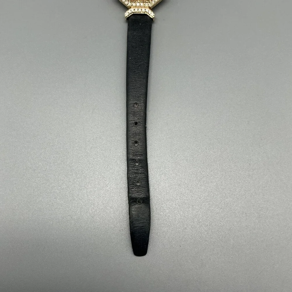 Allegro Womens Watch 22mm White Dial 14K Diamond Bezel Black Leather New Battery
